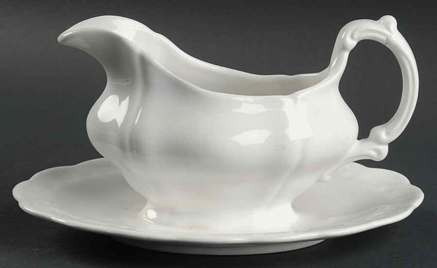 White Majestic Gravy Boat with Attached Underplate by Booths-1