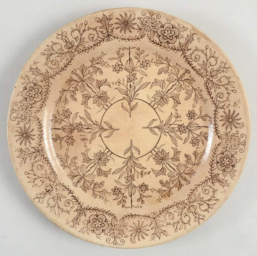 Lahore Brown (Brown Flowers) Salad Plate by T & R Boote-1