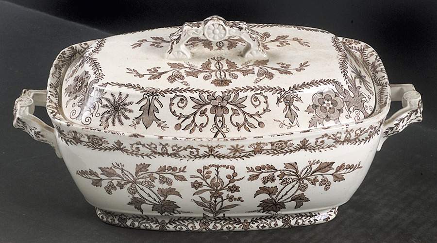 Lahore Brown (Brown Flowers) Rectangular Covered Vegetable by T & R Boote-1