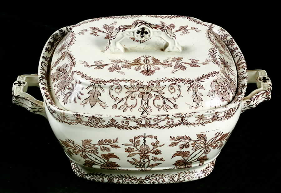 Lahore Brown (Brown Flowers) Square Covered Vegetable by T & R Boote-1