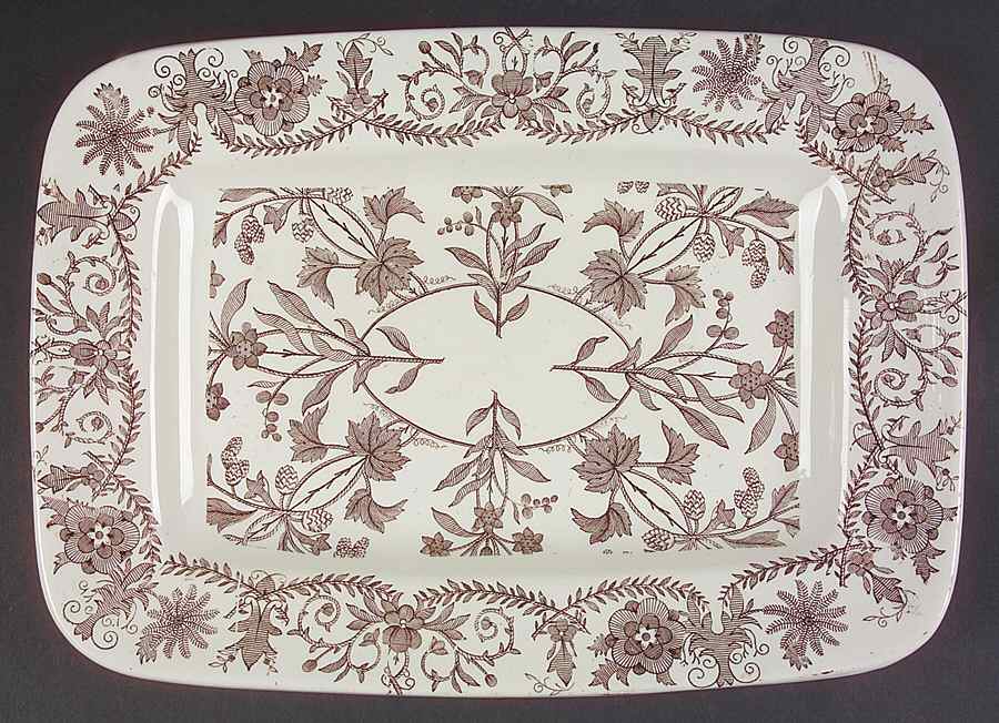 Lahore Brown (Brown Flowers) 12" Rectangular Serving Platter by T & R Boote-1
