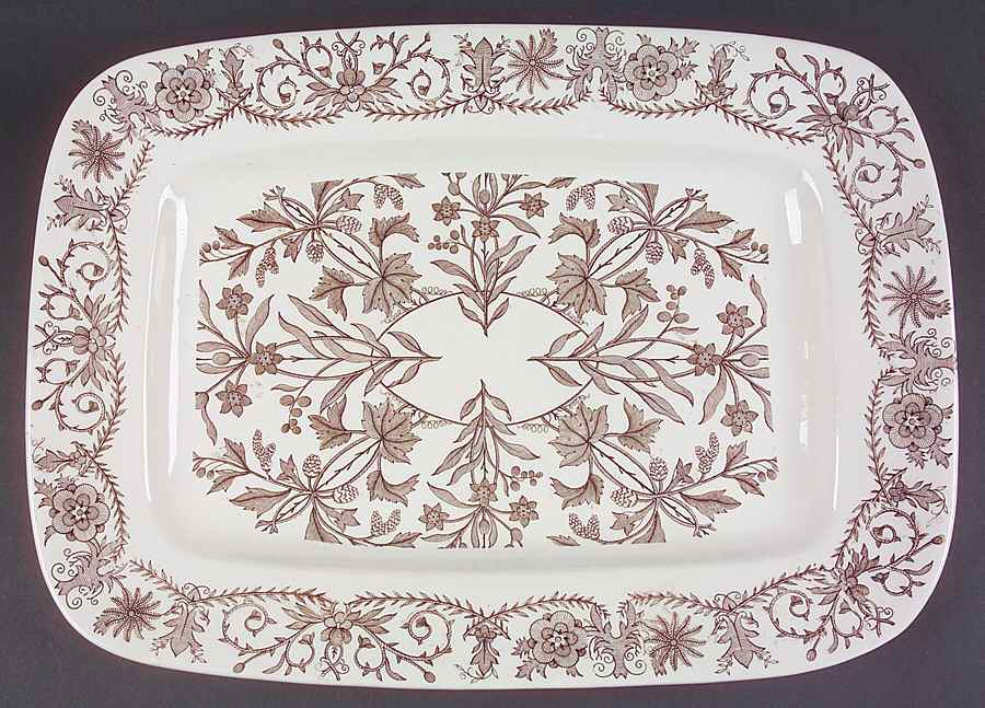 Lahore Brown (Brown Flowers) 16" Rectangular Serving Platter by T & R Boote-1