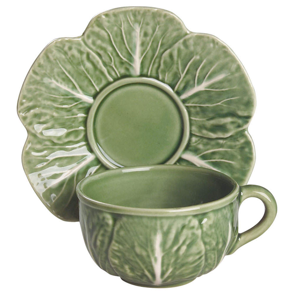 Cabbage Green Flat Cup & Saucer Set by Bordallo Pinheiro-1