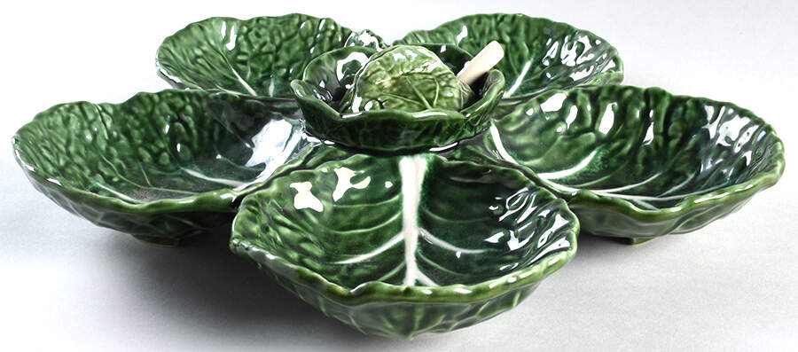 Cabbage Green 5-Part Relish, Center Lid & Spoon by Bordallo Pinheiro-1