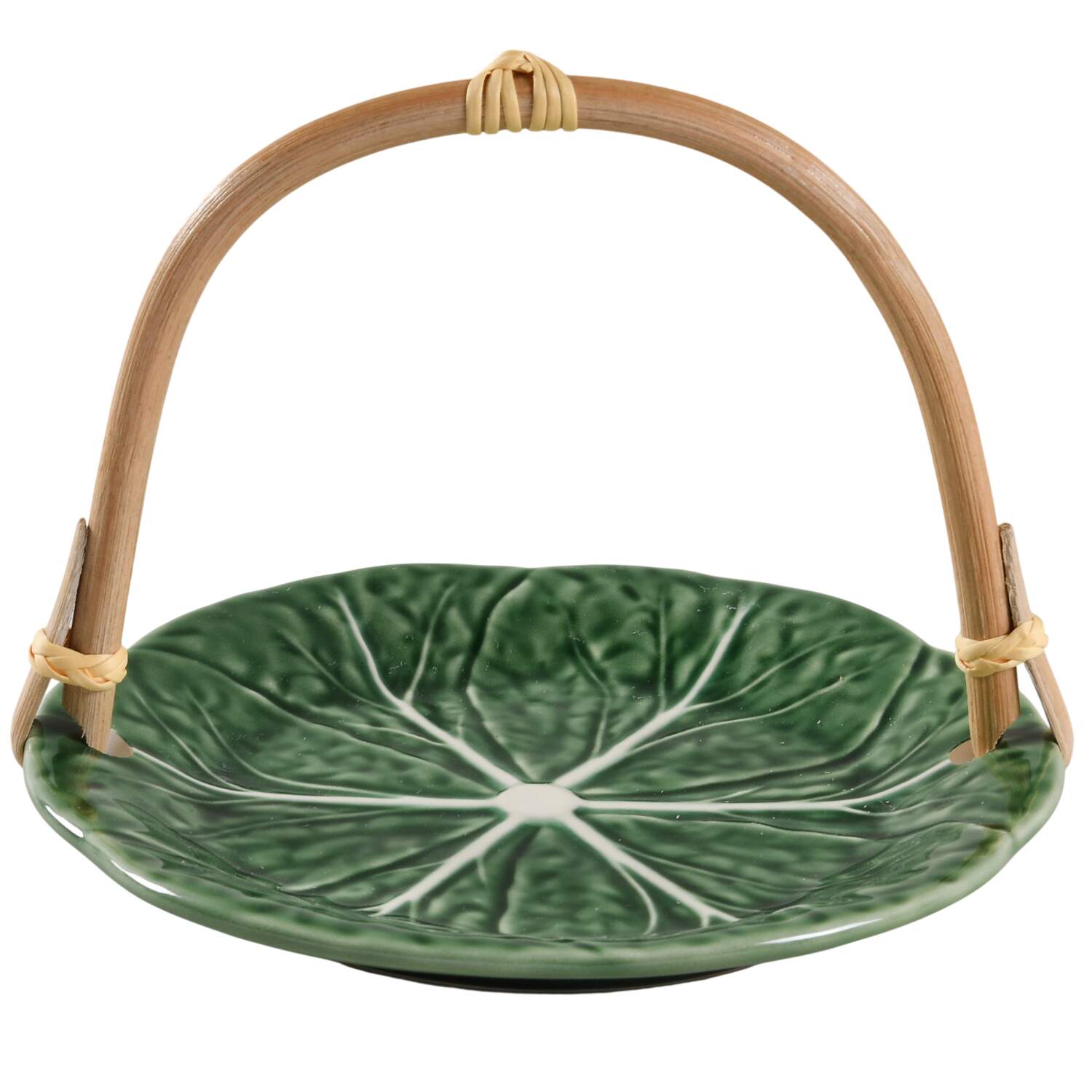 Cabbage Green 5 3/8"-5 5/8" Bamboo Handled Serving Plate  HC by Bordallo Pinheiro-1