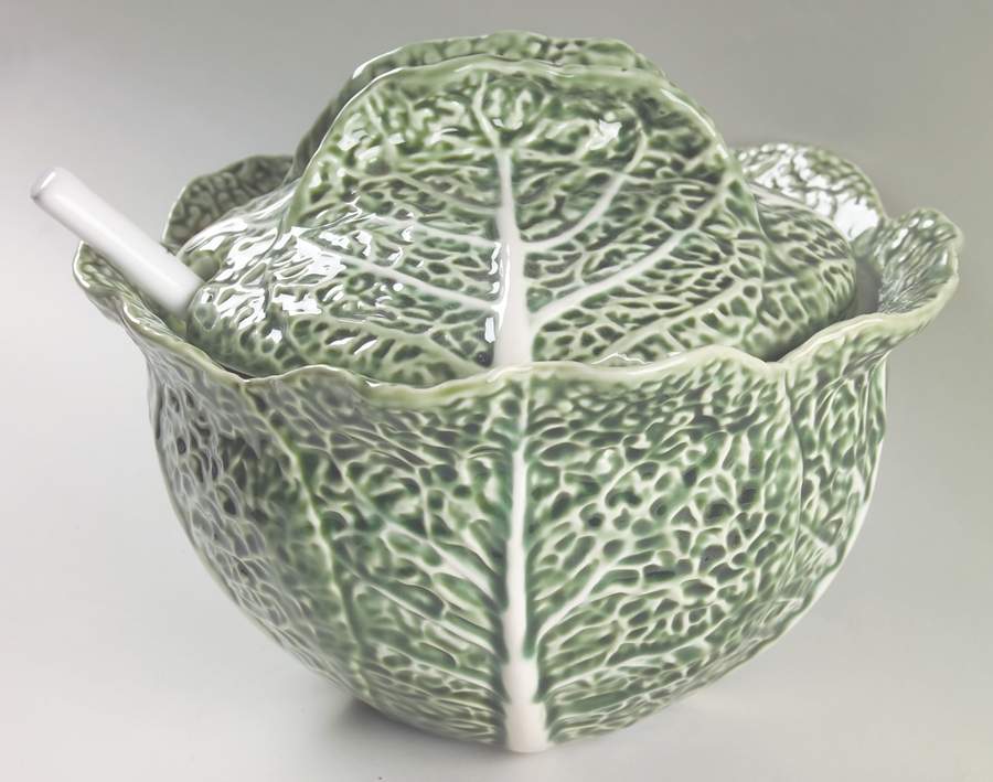 Cabbage Green Tureen & Lid w/Ladle by Bordallo Pinheiro-1