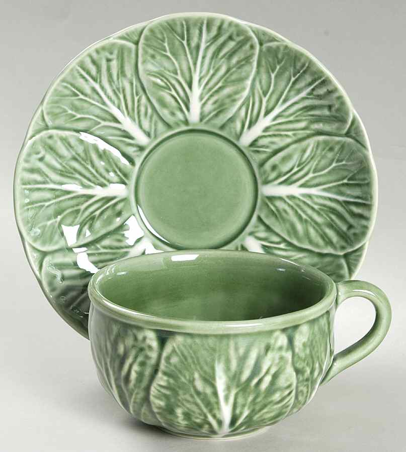 Cabbage Green Flat Cup & Saucer Set by Bordallo Pinheiro-1