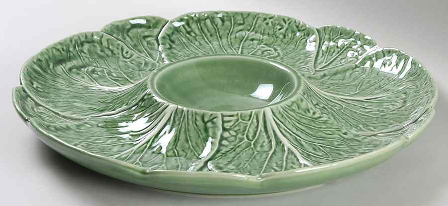 Cabbage Green Chip Bowl/Plate for Chip & Dip Set by Bordallo Pinheiro-1
