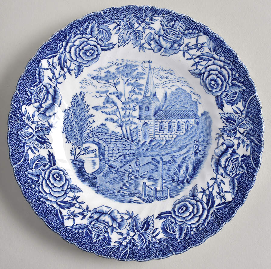 English Country Scenes Blue Bread & Butter Plate by British Anchor-1