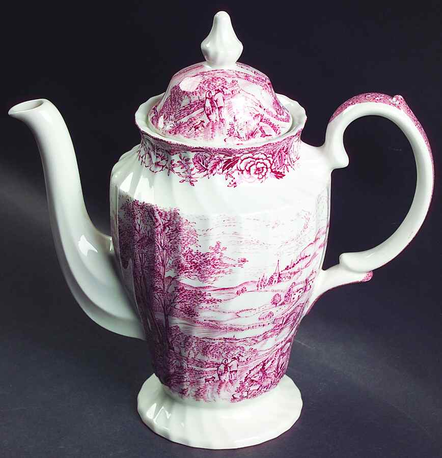 English Country Scenes Red Coffee Pot & Lid by British Anchor-1