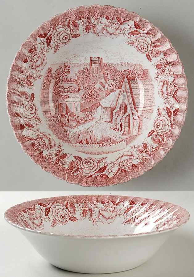 English Country Scenes Red 9" Round Vegetable Bowl by British Anchor-1
