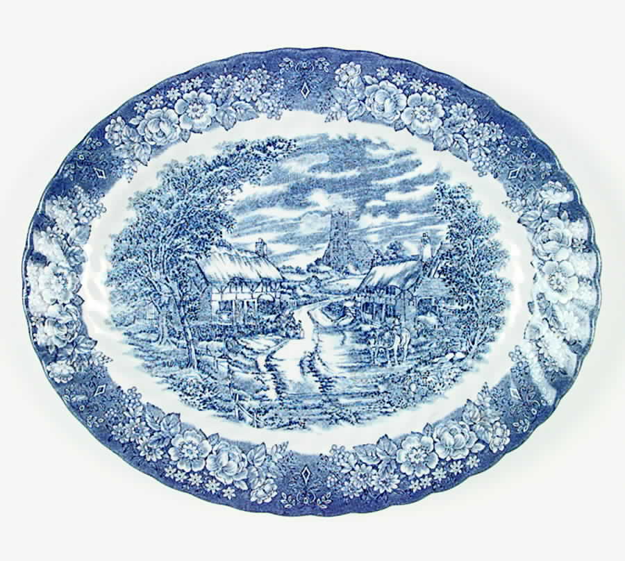 Memory Lane Blue 12" Oval Serving Platter by British Anchor-1