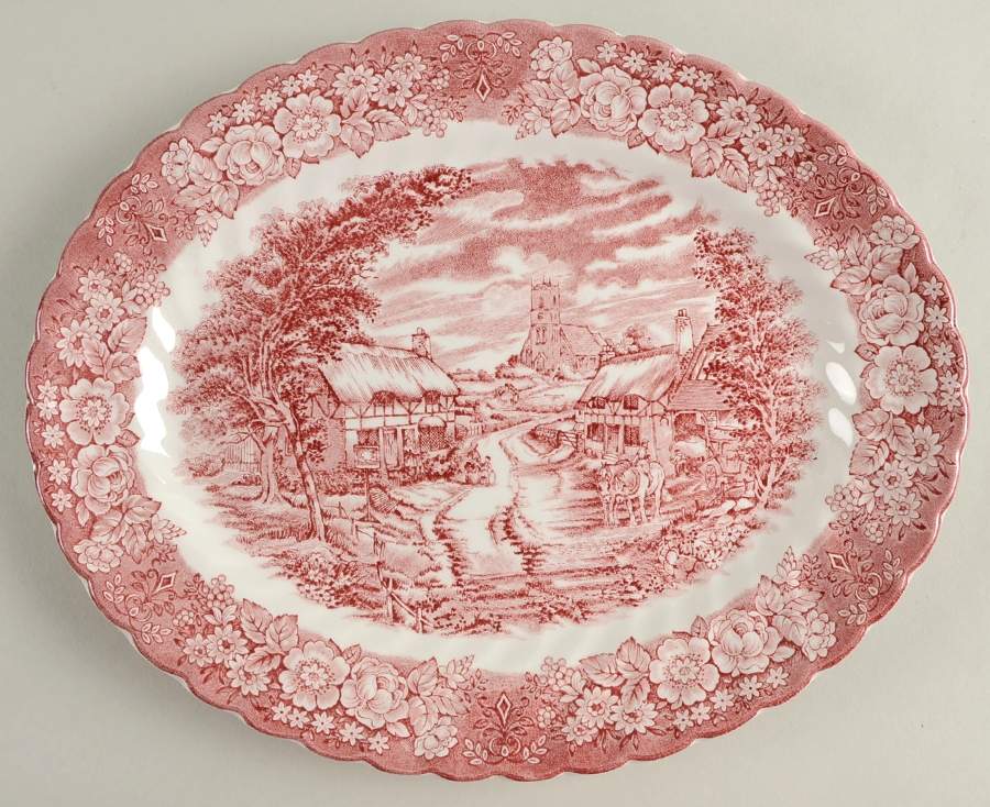 Memory Lane Pink 12" Oval Serving Platter by British Anchor-1