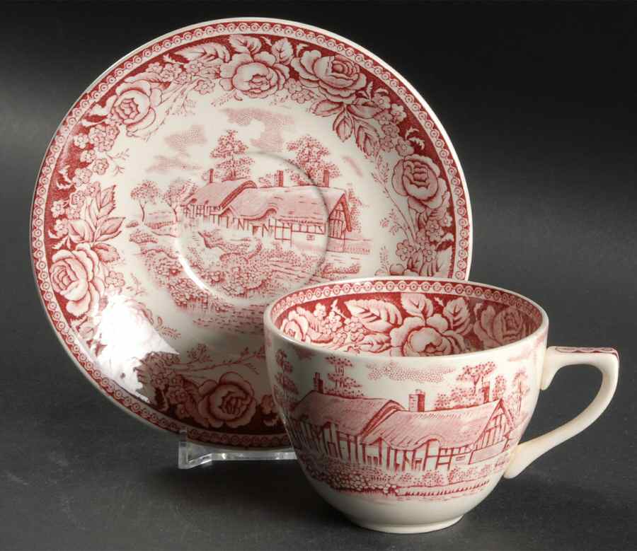 Stratford Scenes Pink Flat Cup & Saucer Set by British Anchor-1