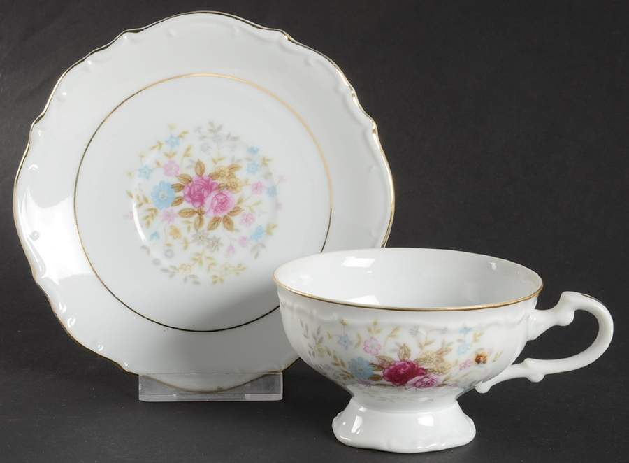 Bouquet Footed Cup & Saucer Set by Bristol (Japan)-1