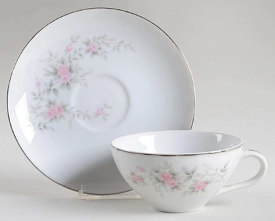 Pink Rose Flat Cup & Saucer Set by Bristol (Japan)-1