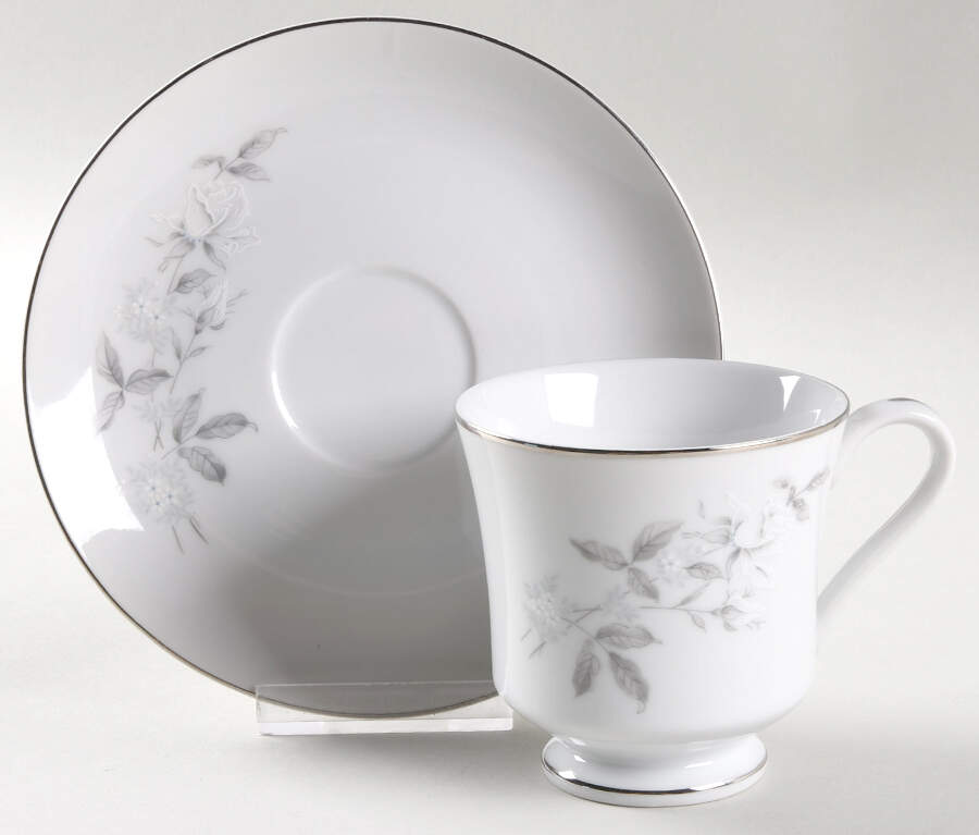 White Rose Footed Cup & Saucer Set by Brookwood-1