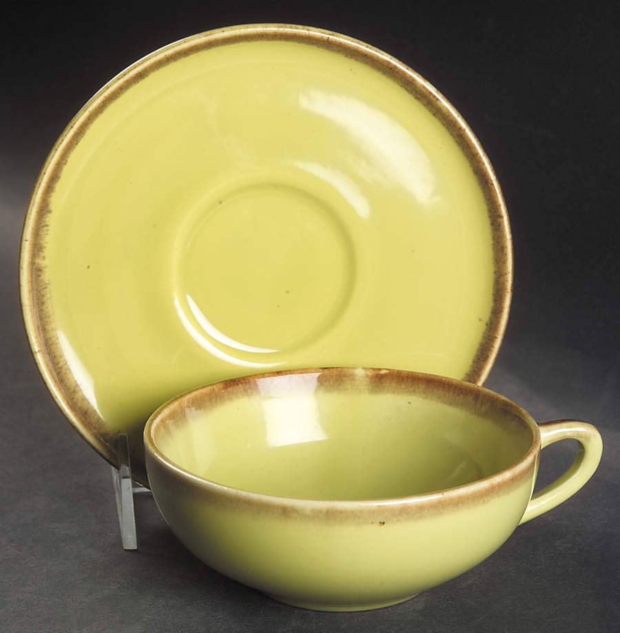 Desert Mist Green (Chartreuse) Flat Cup & Saucer Set by Brock-1