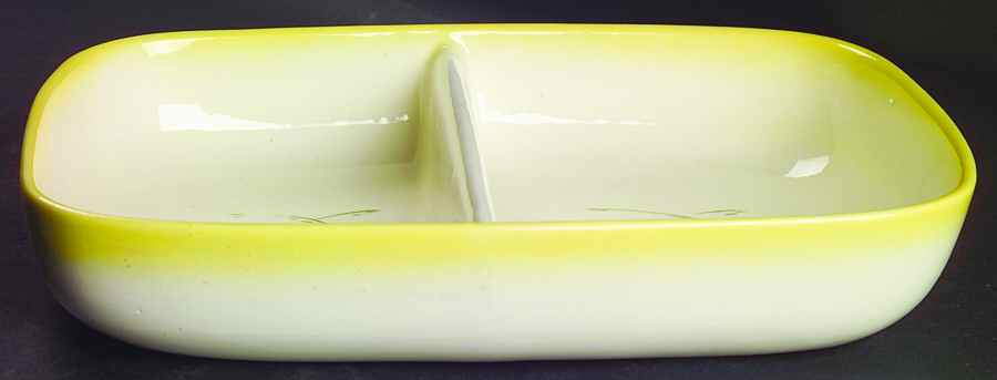 California Farmhouse Yellow 11" Oval Divided Vegetable Bowl by Brock-1
