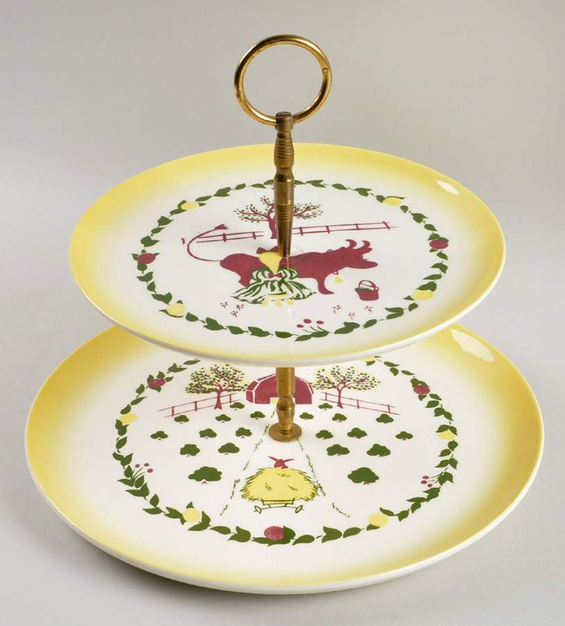 California Farmhouse Yellow 2 Tiered Serving Tray (Dinner & Salad Plate) by Brock-1