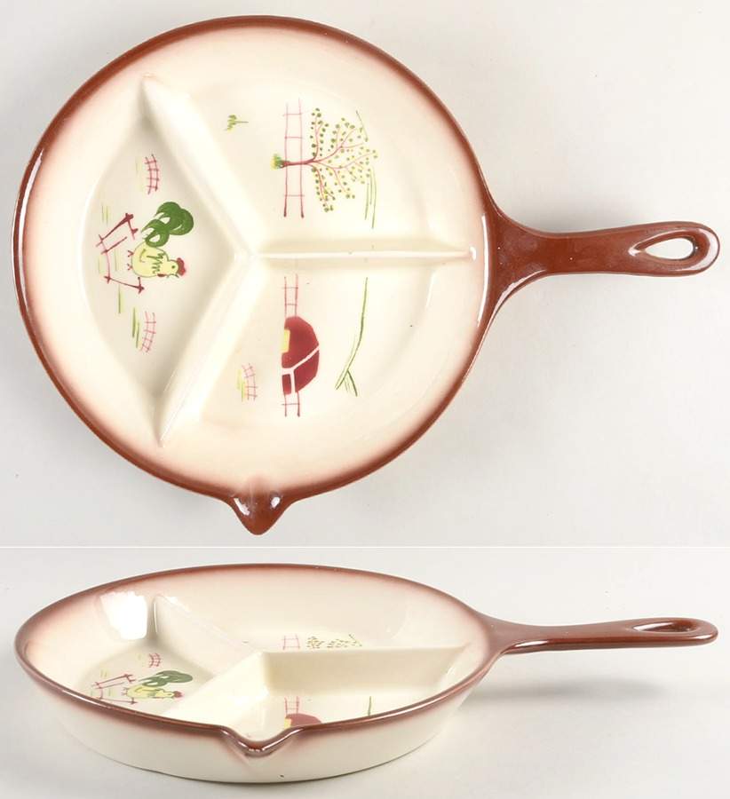 Country Lane Brown 3-Part Divided Open Skillet by Brock-1