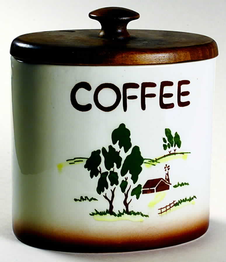 Harvest (Brown Trim) Coffee Canister & Wood Lid by Brock-1