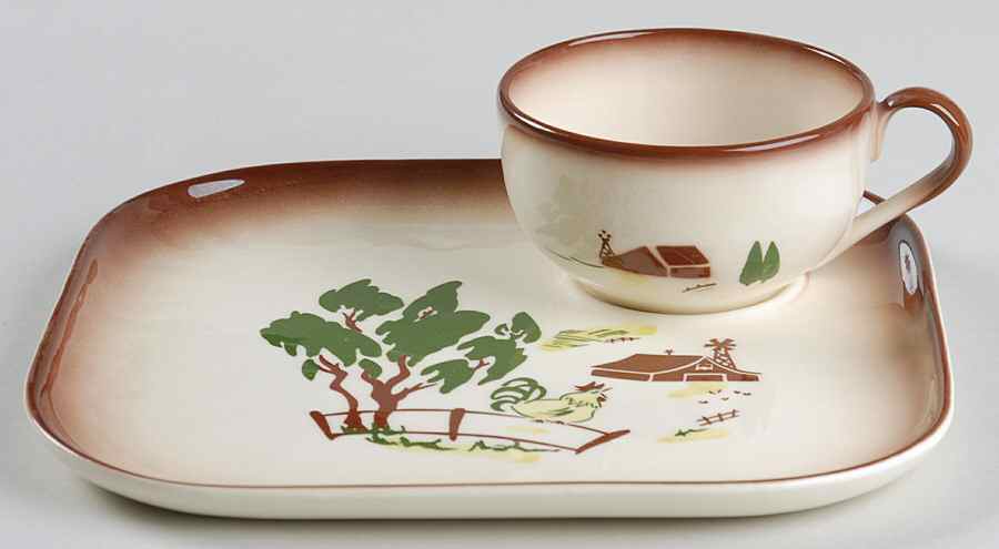 Harvest (Brown Trim) Snack Plate & Cup Set by Brock-1