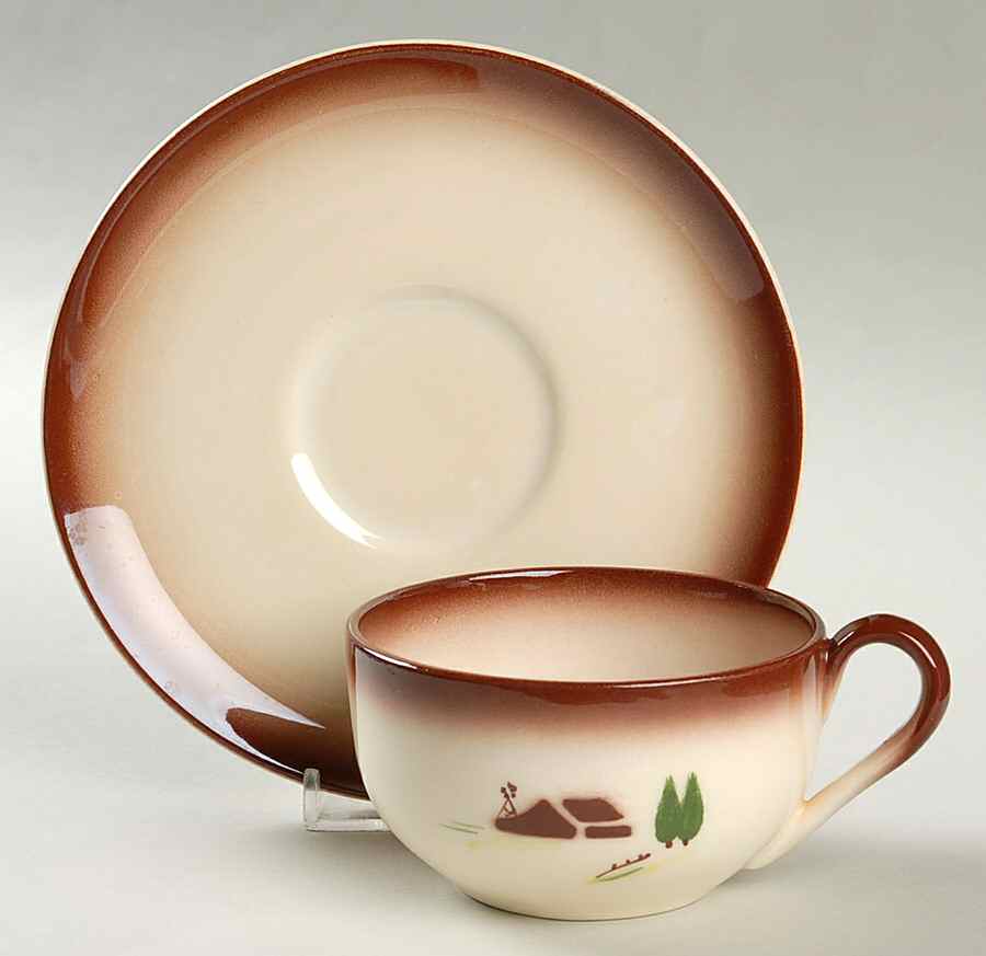 Harvest (Brown Trim) Flat Cup & Saucer Set by Brock-1