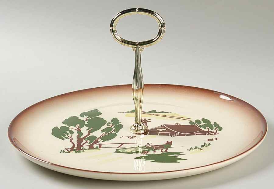 Harvest (Brown Trim) Round Serving Plate with Handle (DP) by Brock-1