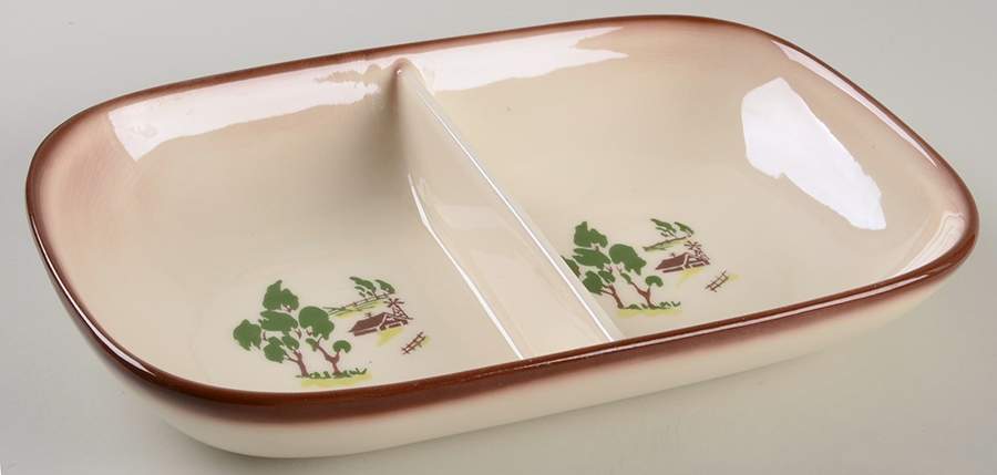 Harvest (Brown Trim) Rectangular Divided Vegetable Bowl by Brock-1