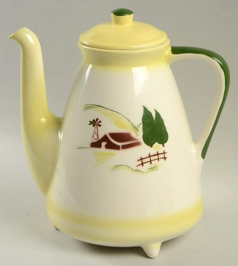 Harvest (Yellow Trim) Coffee Pot & Lid by Brock-1