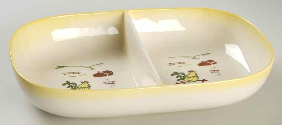 Harvest (Yellow Trim) Oval Divided Vegetable Bowl by Brock-1