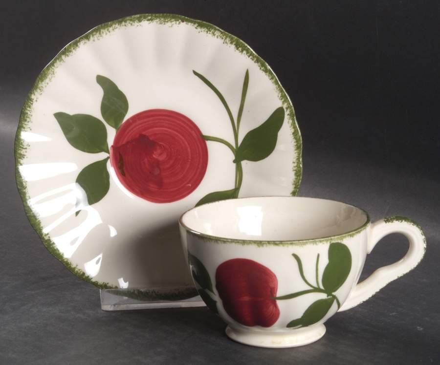 Apple Trio Footed Cup & Saucer Set by Blue Ridge Southern Pottery-1