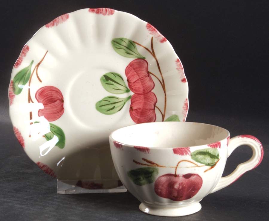 Autumn Apple Footed Cup & Saucer Set by Blue Ridge Southern Pottery-1