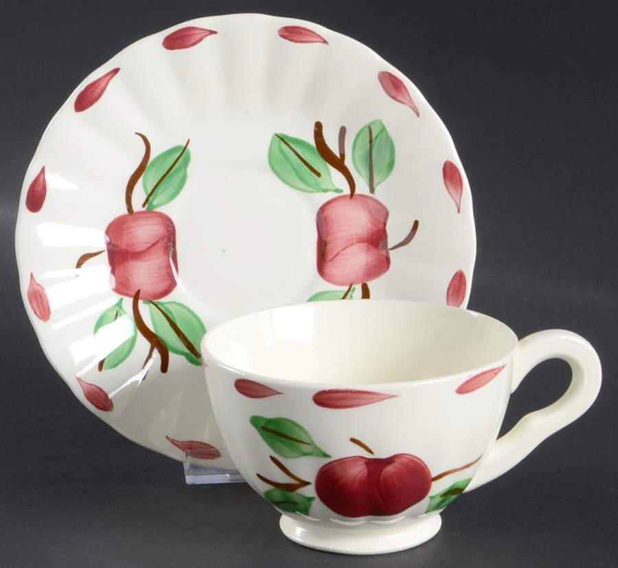 Beaded Apple Footed Cup & Saucer Set by Blue Ridge Southern Pottery-1
