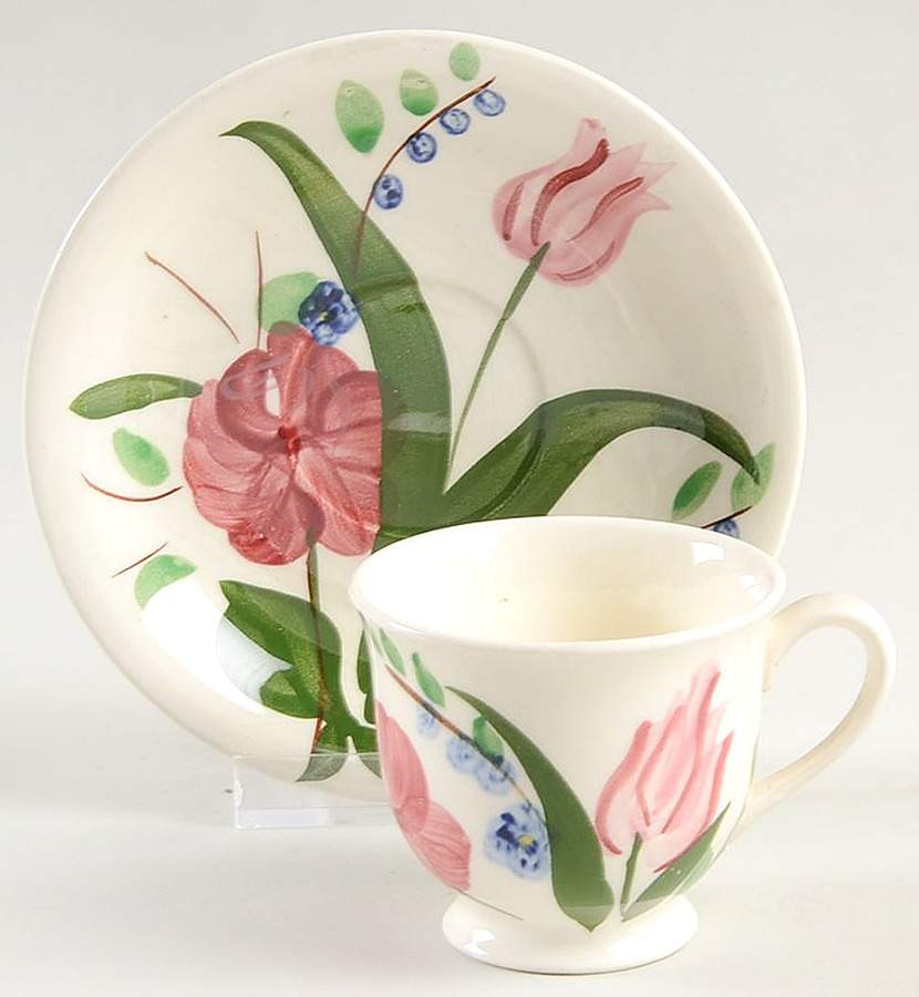 Bluebell Bouquet Footed Demitasse Cup & Saucer Set by Blue Ridge Southern Pottery-1