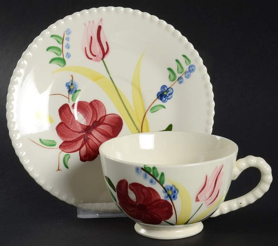 Bluebell Bouquet Footed Cup & Saucer Set by Blue Ridge Southern Pottery-1