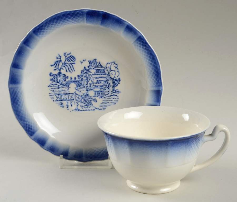 Blue Willow Footed Cup & Saucer Set by Blue Ridge Southern Pottery-1