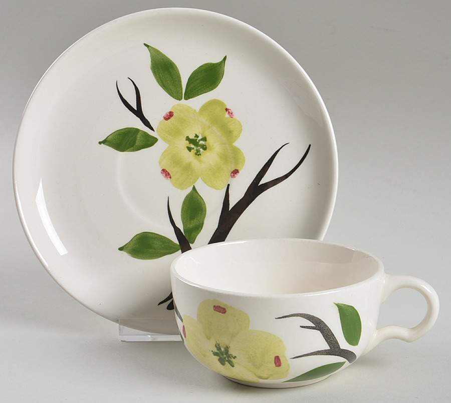 Dixie Dogwood Flat Cup & Saucer Set by Blue Ridge Southern Pottery-1