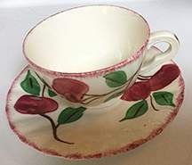 Red Apple Footed Cup & Saucer Set by Blue Ridge Southern Pottery-1
