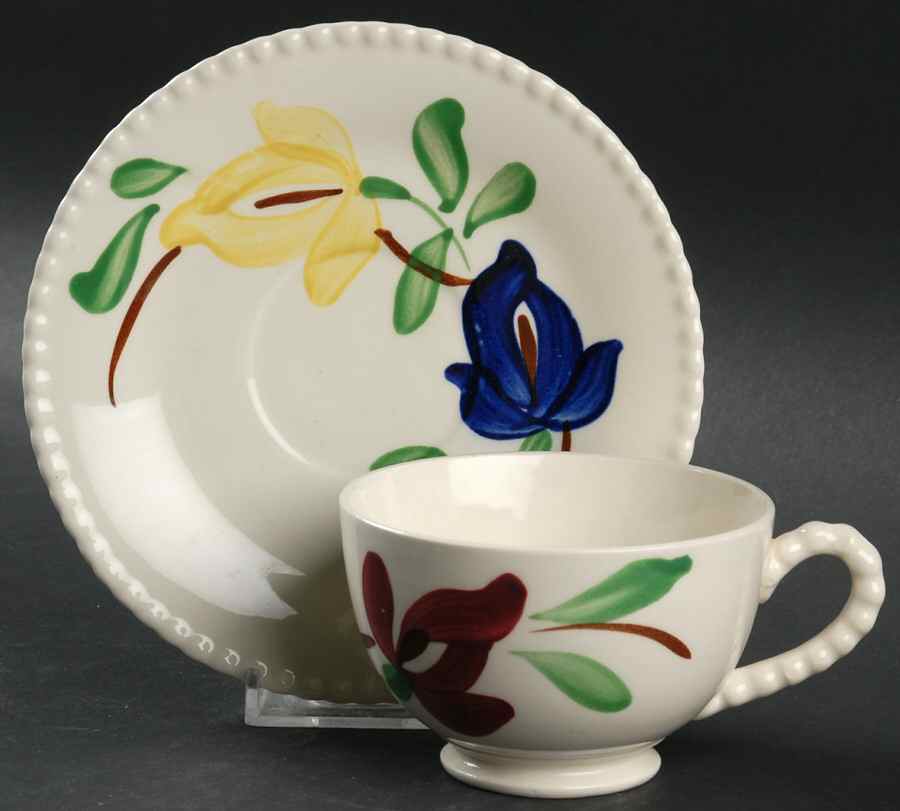 Carnival Footed Cup & Saucer Set by Blue Ridge Southern Pottery-1
