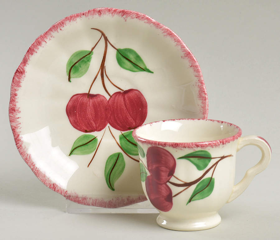 Cherry Bounce Footed Demitasse Cup & Saucer Set by Blue Ridge Southern Pottery-1