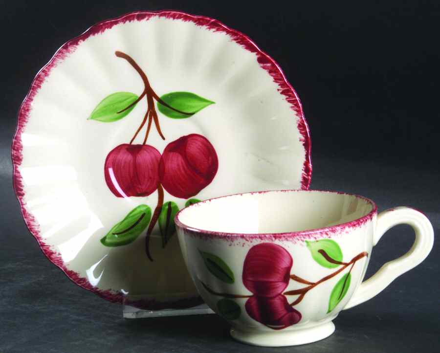 Cherry Bounce Footed Cup & Saucer Set by Blue Ridge Southern Pottery-1