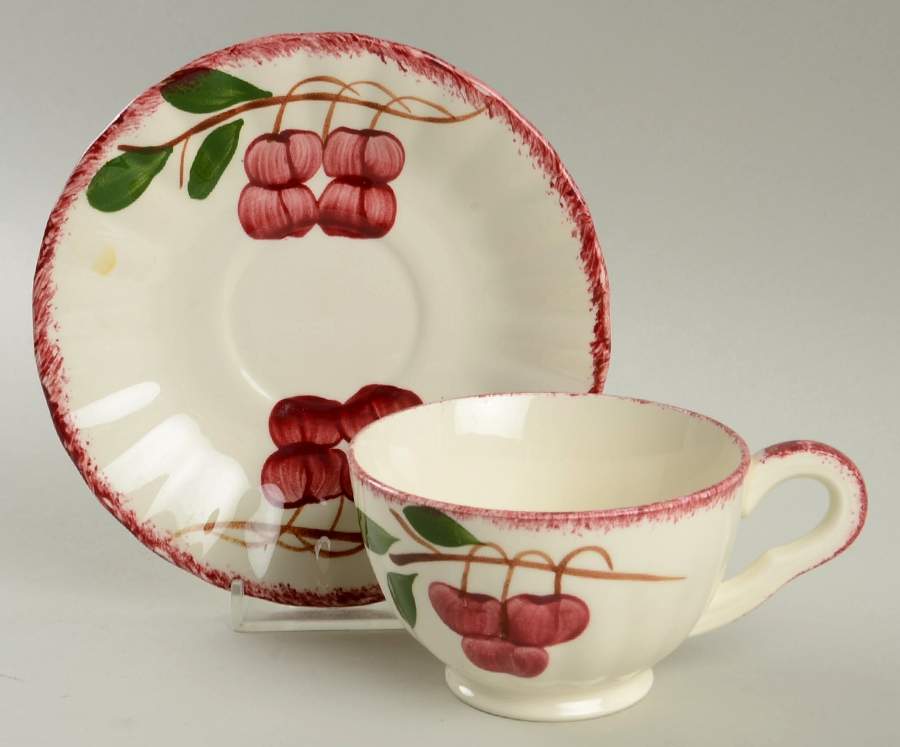 Cherry Cobbler Footed Cup & Saucer Set by Blue Ridge Southern Pottery-1