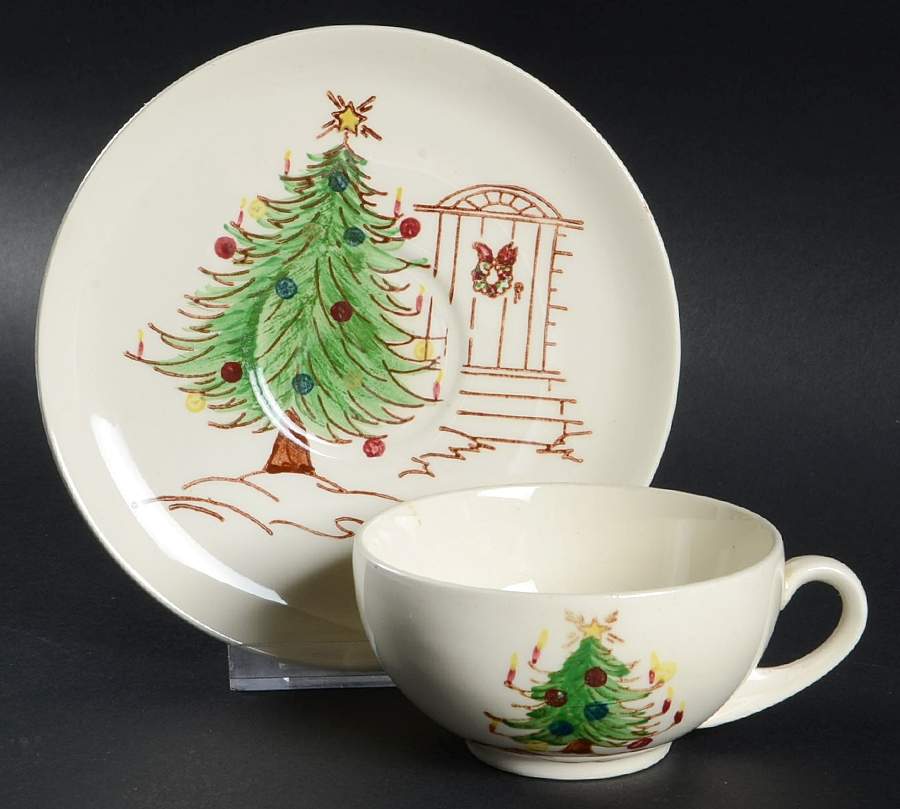 Christmas Doorway Flat Cup & Saucer Set by Blue Ridge Southern Pottery-1