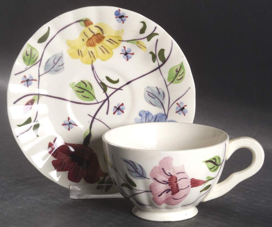 Chintz Footed Cup & Saucer Set by Blue Ridge Southern Pottery-1