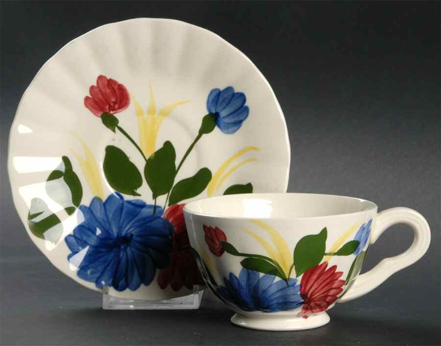 Chrysanthemum Footed Cup & Saucer Set by Blue Ridge Southern Pottery-1