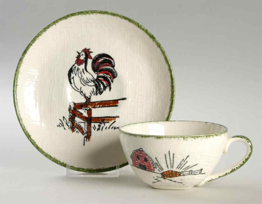 Cock o' the Morn' Flat Cup & Saucer Set by Blue Ridge Southern Pottery-1