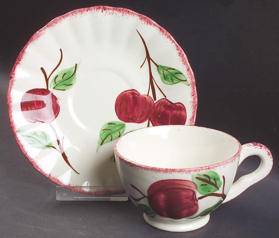 Crab Apple Footed Cup & Saucer Set by Blue Ridge Southern Pottery-1