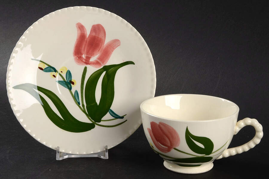 Dutch Bouquet Footed Cup & Saucer Set by Blue Ridge Southern Pottery-1